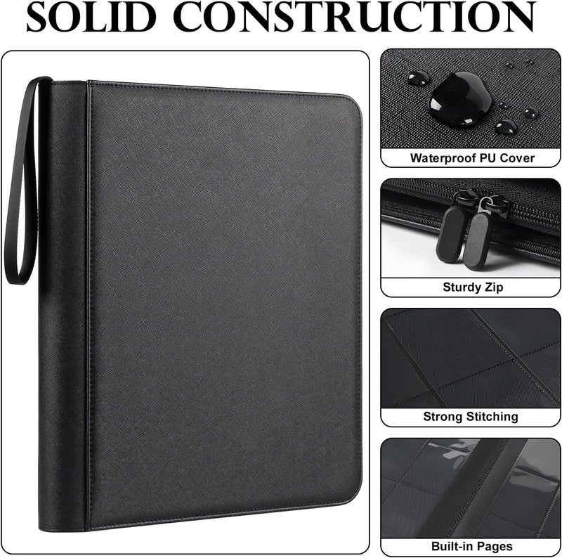 GEAoffice 9 Pockets Top Loader Binder for 324 Cards, Premium PU Leather Side Loading Trading Card Binder for Toploader, Ringless Card Collection Album Holder for 3"×4" Rigid, Black - Image 3